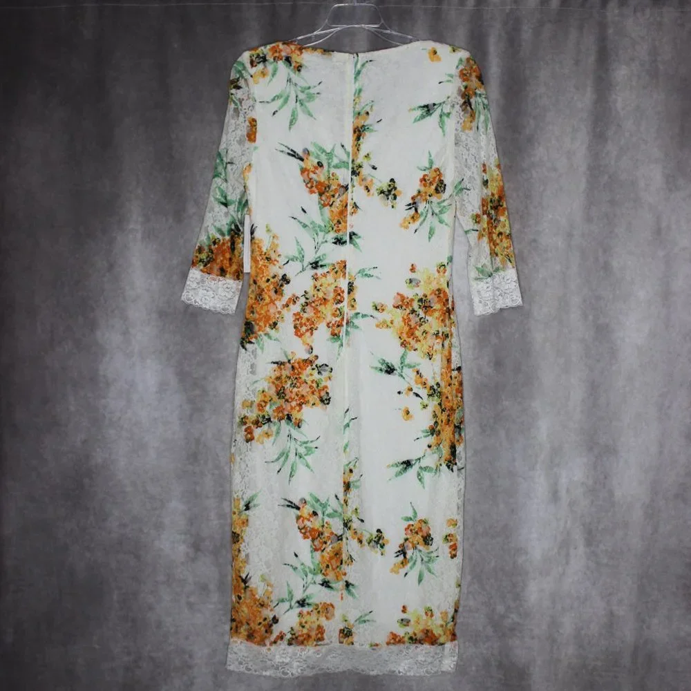 *SOLD* NWT Eva Mendez for NY & Co White Floral Print Lace Trim Dress Size Medium - Picture 8 of 12